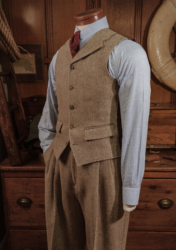 Bailey Harris Tweed Waistcoat - Wheat Herringbone