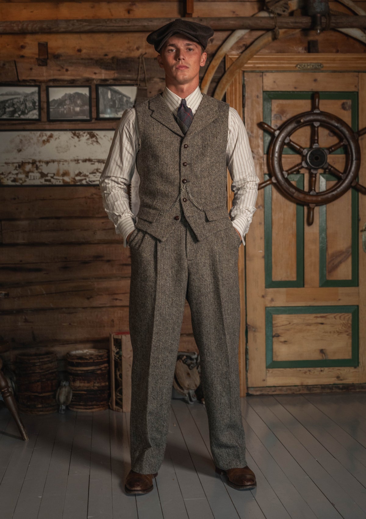 Bailey Harris Tweed Waistcoat - Old Oak Herringbone