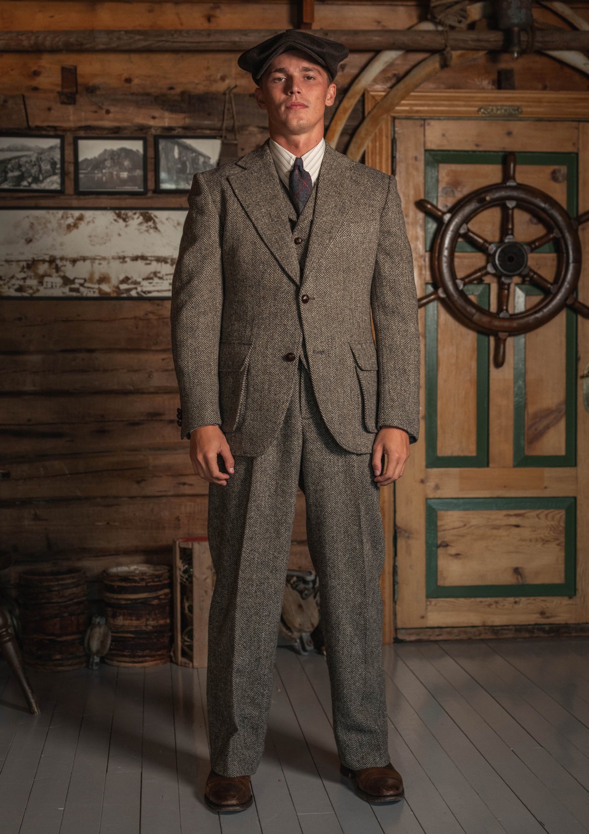 Bailey Harris Tweed Clark Trouser - Old Oak Herringbone