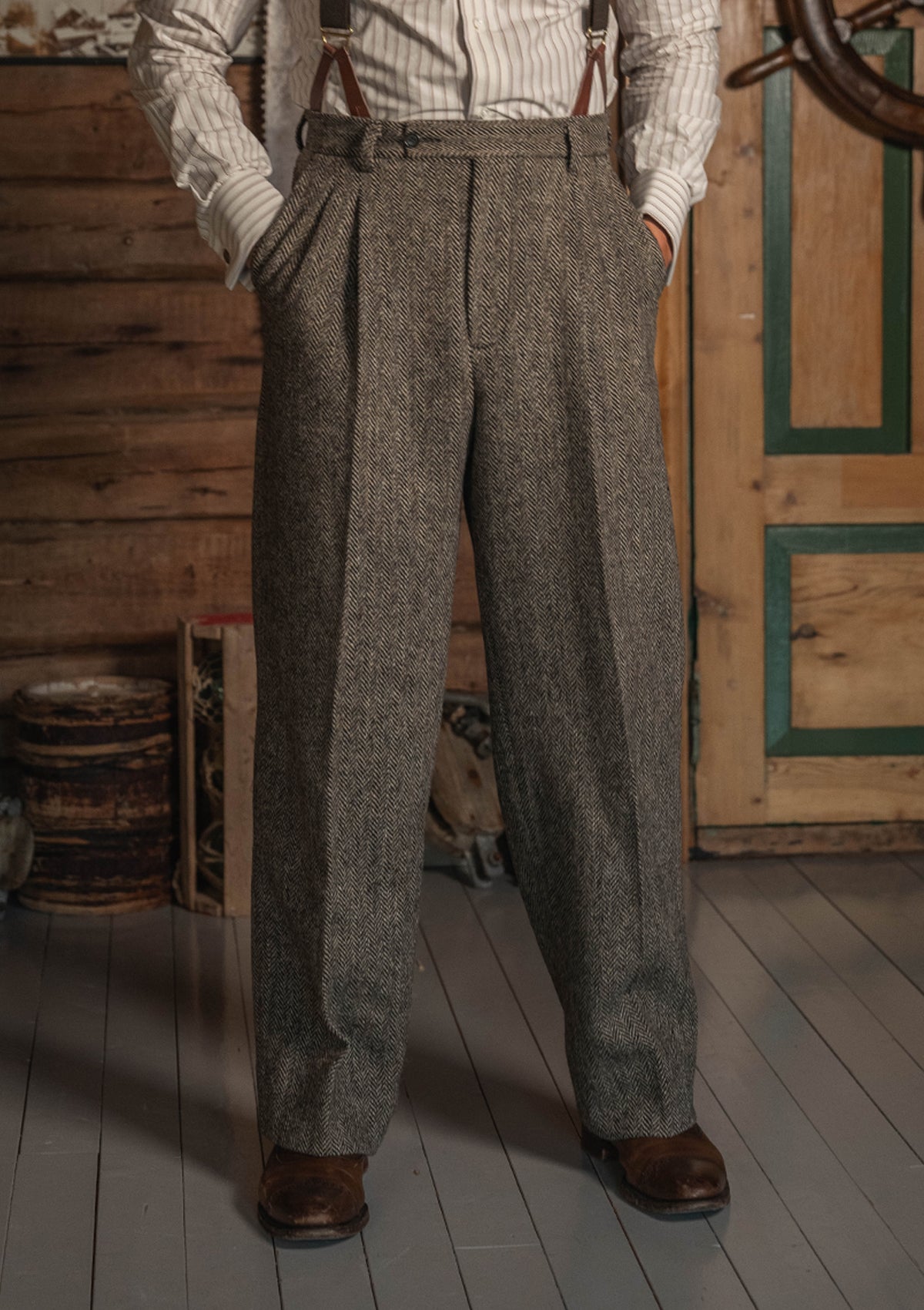 Bailey Harris Tweed Clark Trouser - Old Oak Herringbone