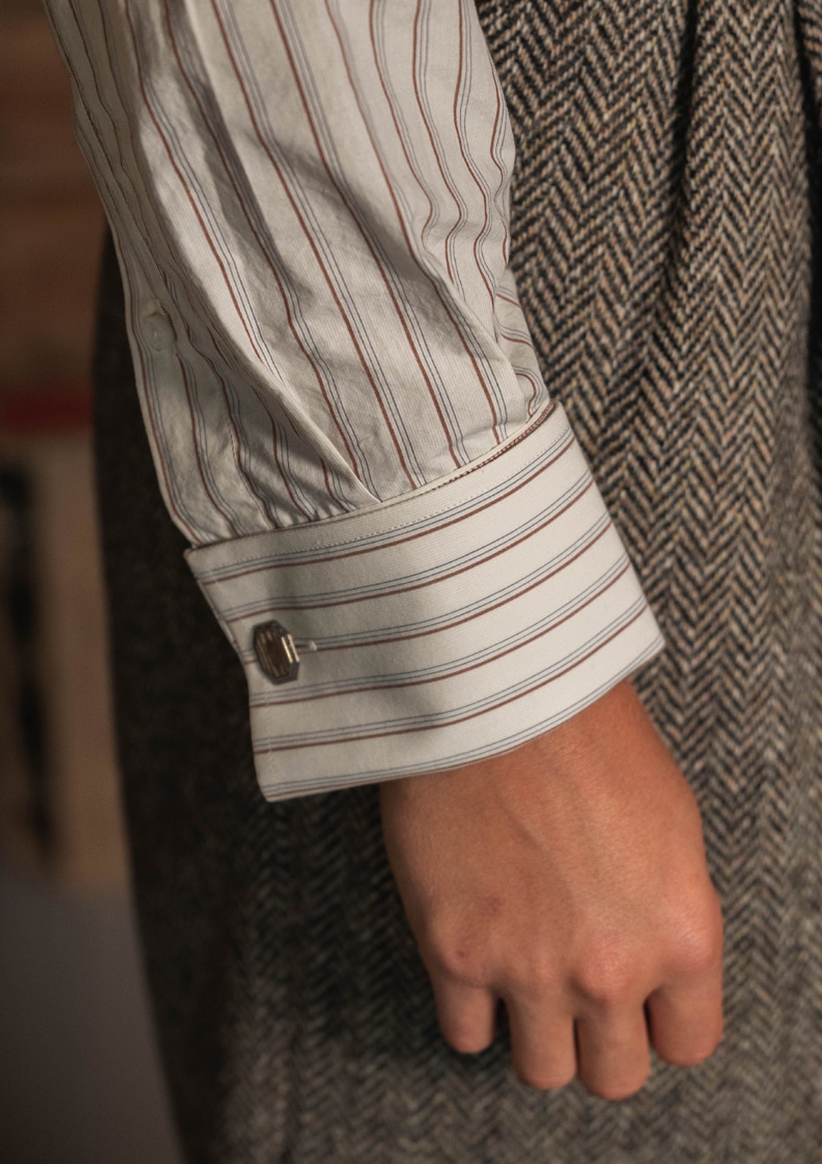 Spearpoint Japanese Cotton Shirt - Cinder Pinstripe
