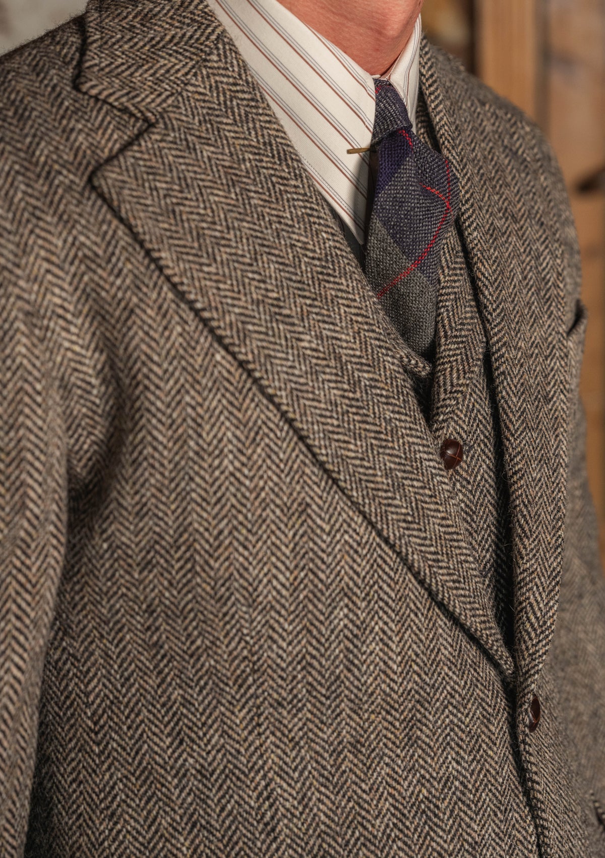 Bailey Harris Tweed Waistcoat - Old Oak Herringbone