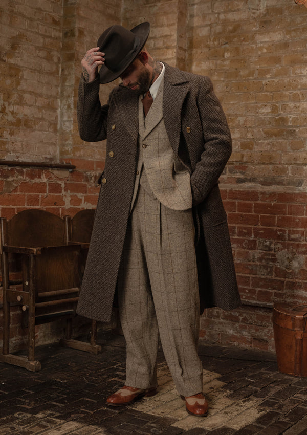 Bawden Double Breasted Pure Wool Overcoat - Faded Brown Barleycorn
