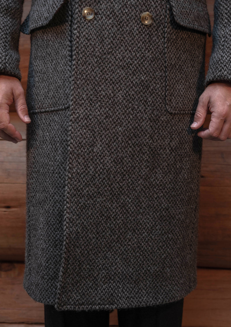 Bawden Double Breasted Pure Wool Overcoat - Pale Grey Herringbone