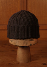 Lambswool Ribbed Beanie Hat - Navy