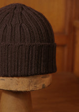 Lambswool Ribbed Beanie Hat - Navy