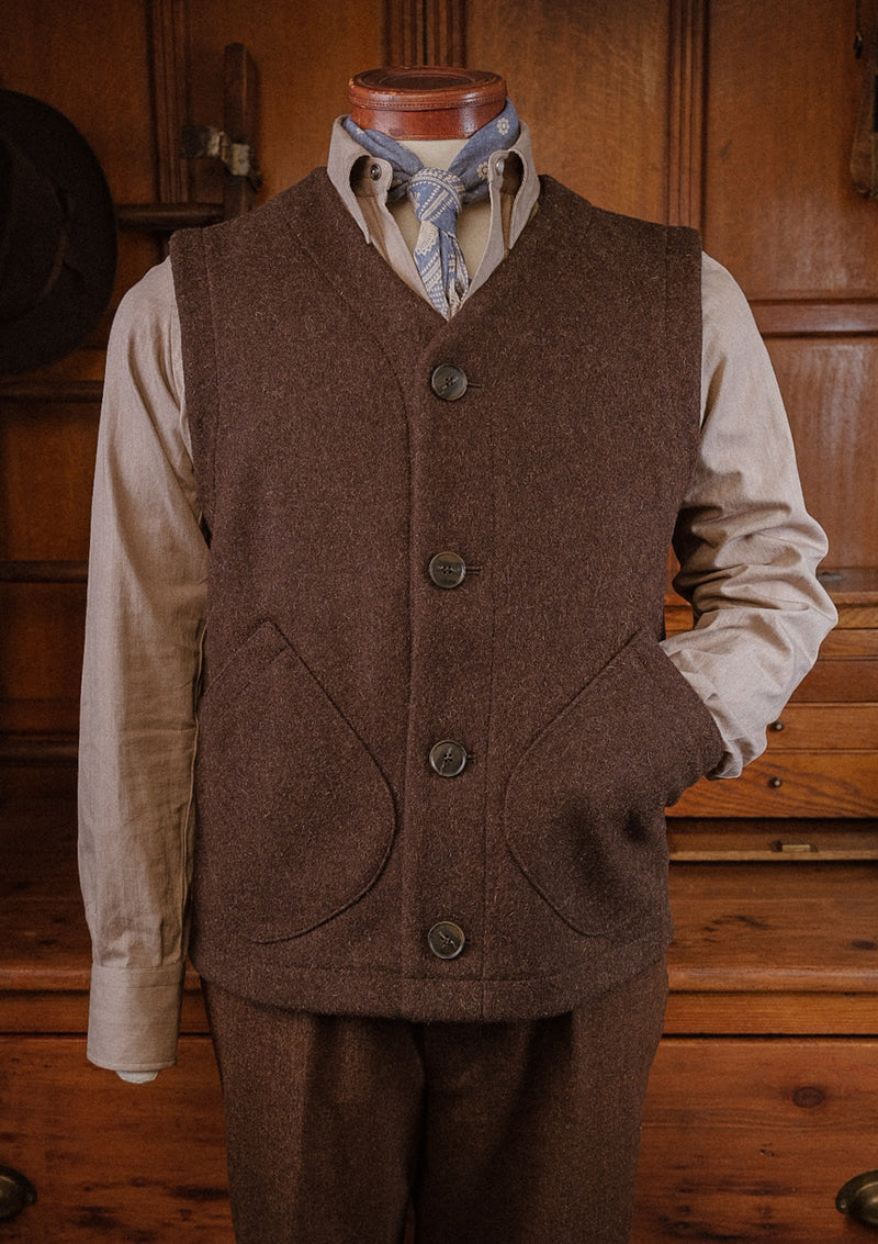 トップス CUSHMAN wool check vest Ellison Pure Wool Waistcoat - Hickory Brown – Thomas Farthing London