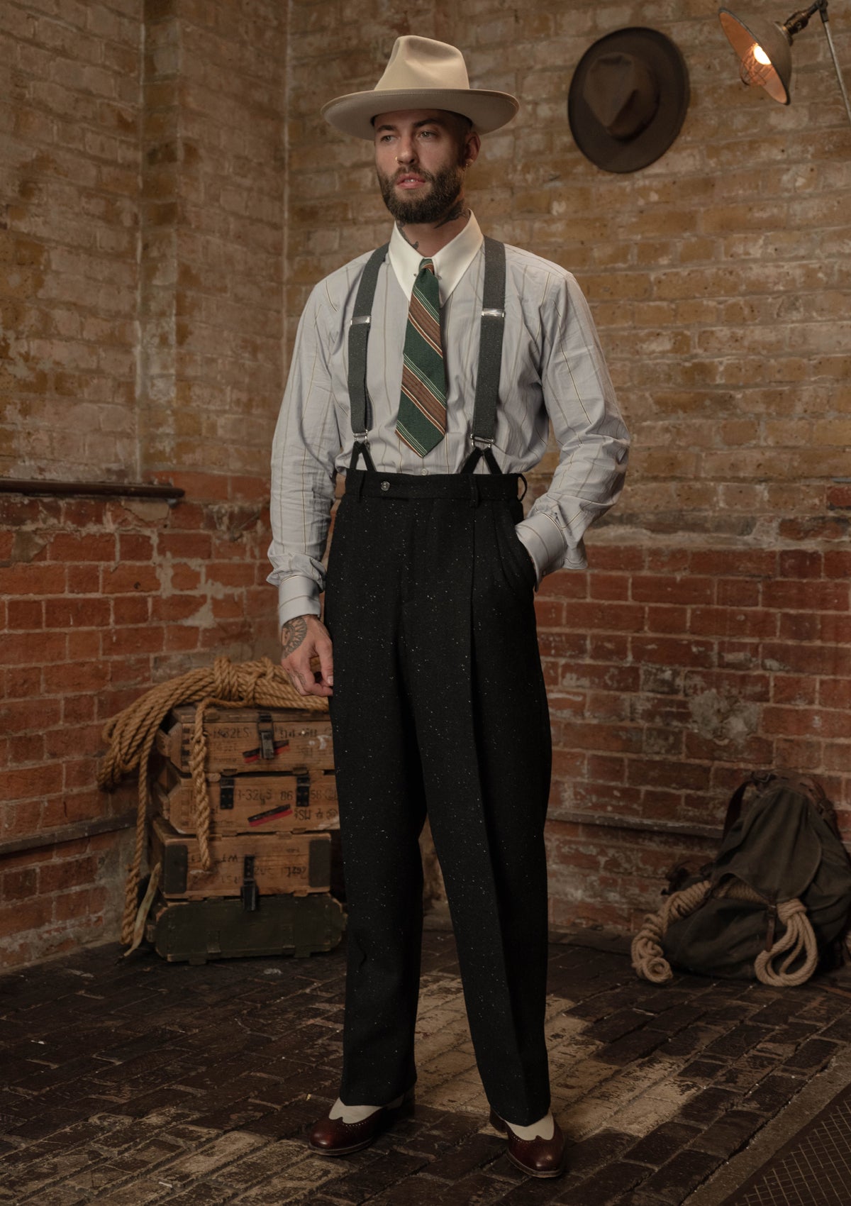 Coleman Harris Tweed Clark Trouser - Black w/ White Fleck