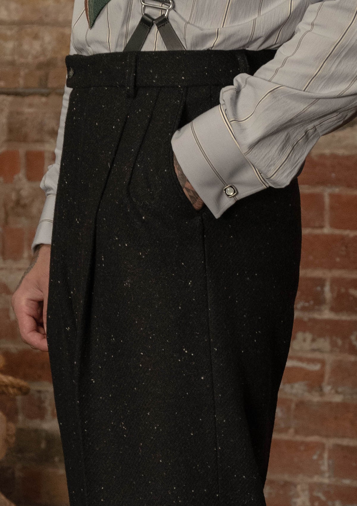 Coleman Harris Tweed Clark Trouser - Black w/ White Fleck