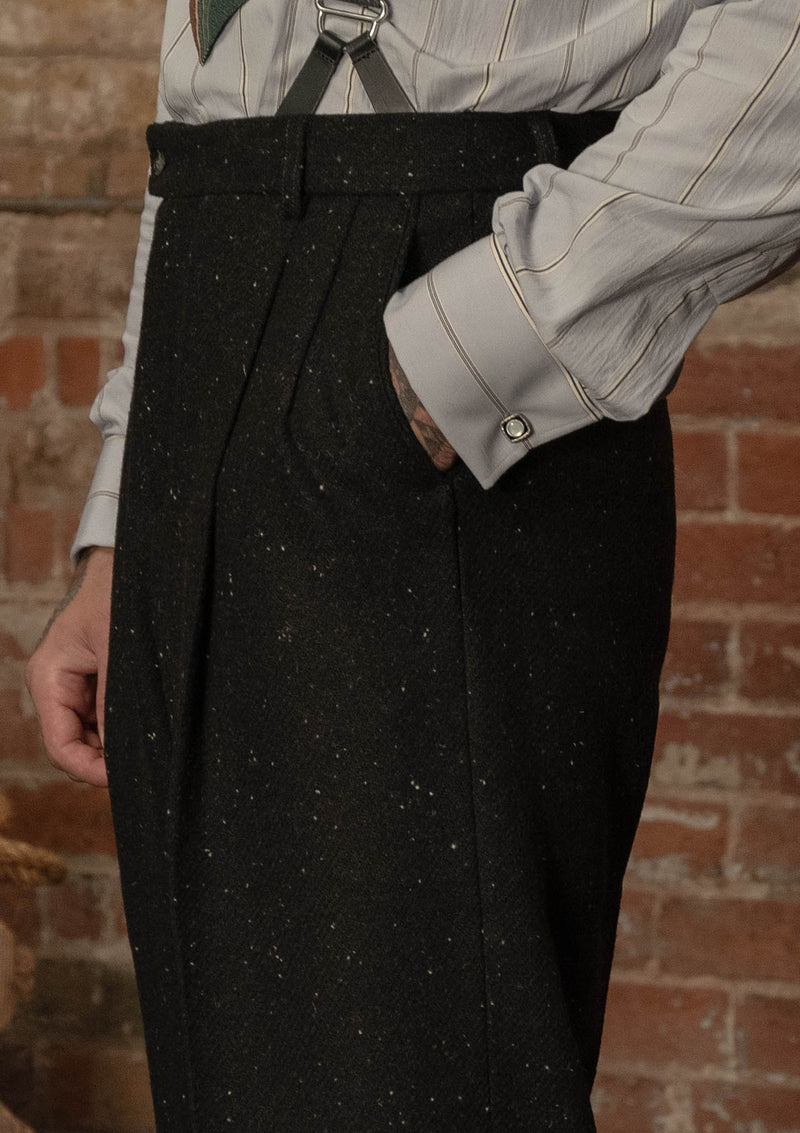 Coleman Harris Tweed Clark Trouser - Black w/ White Fleck