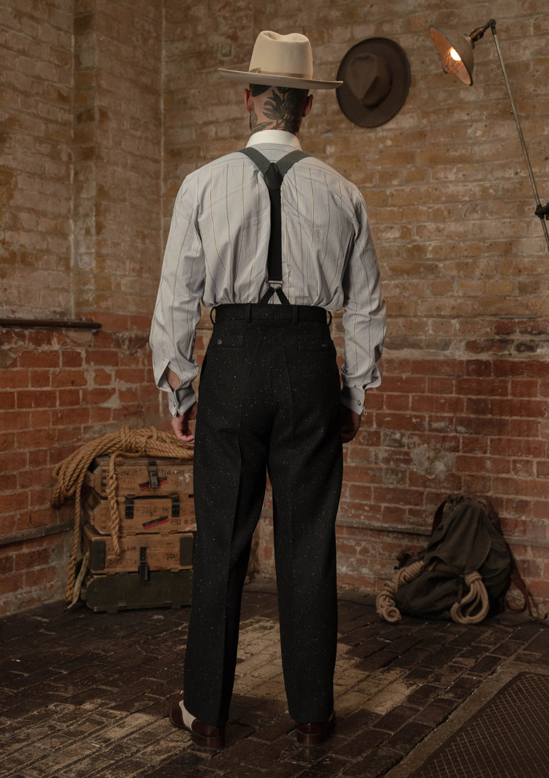 Coleman Harris Tweed Clark Trouser - Black w/ White Fleck