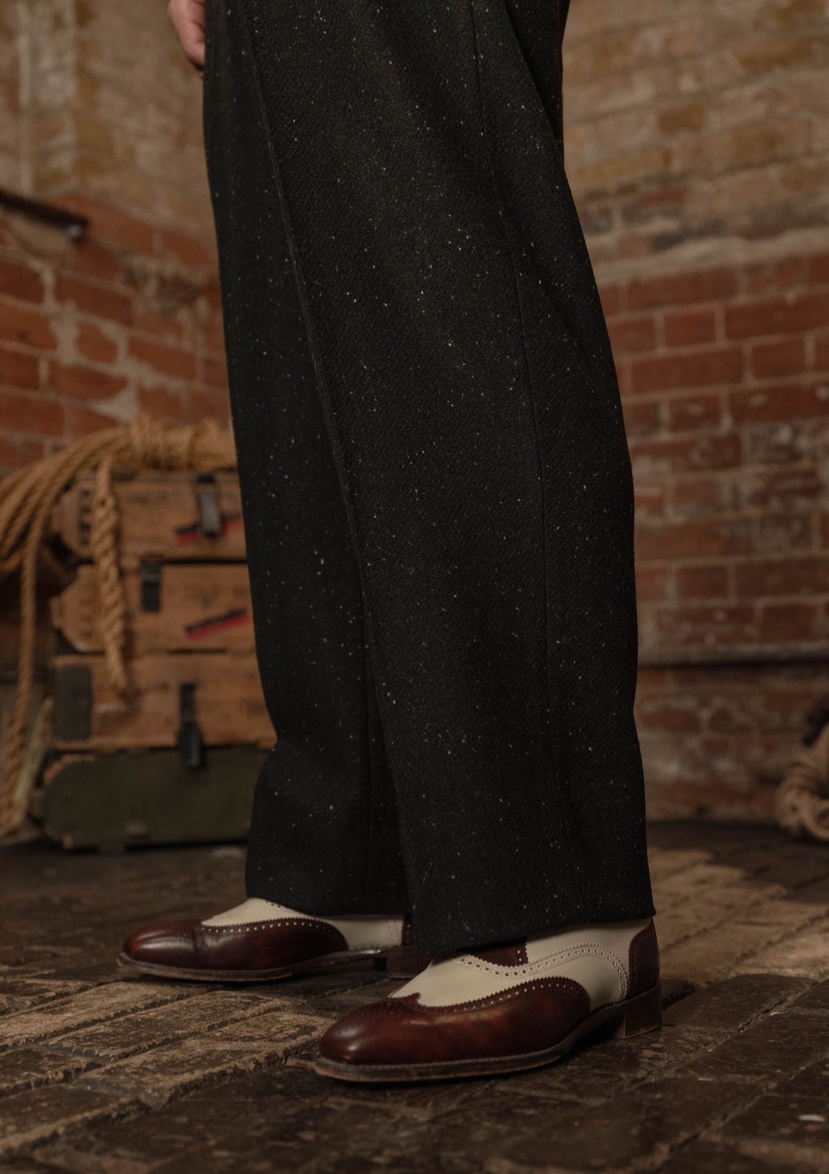 Coleman Harris Tweed Clark Trouser - Black w/ White Fleck – Thomas Coleman Harris Tweed Clark Trouser - Black w/ White Fleck – Thomas