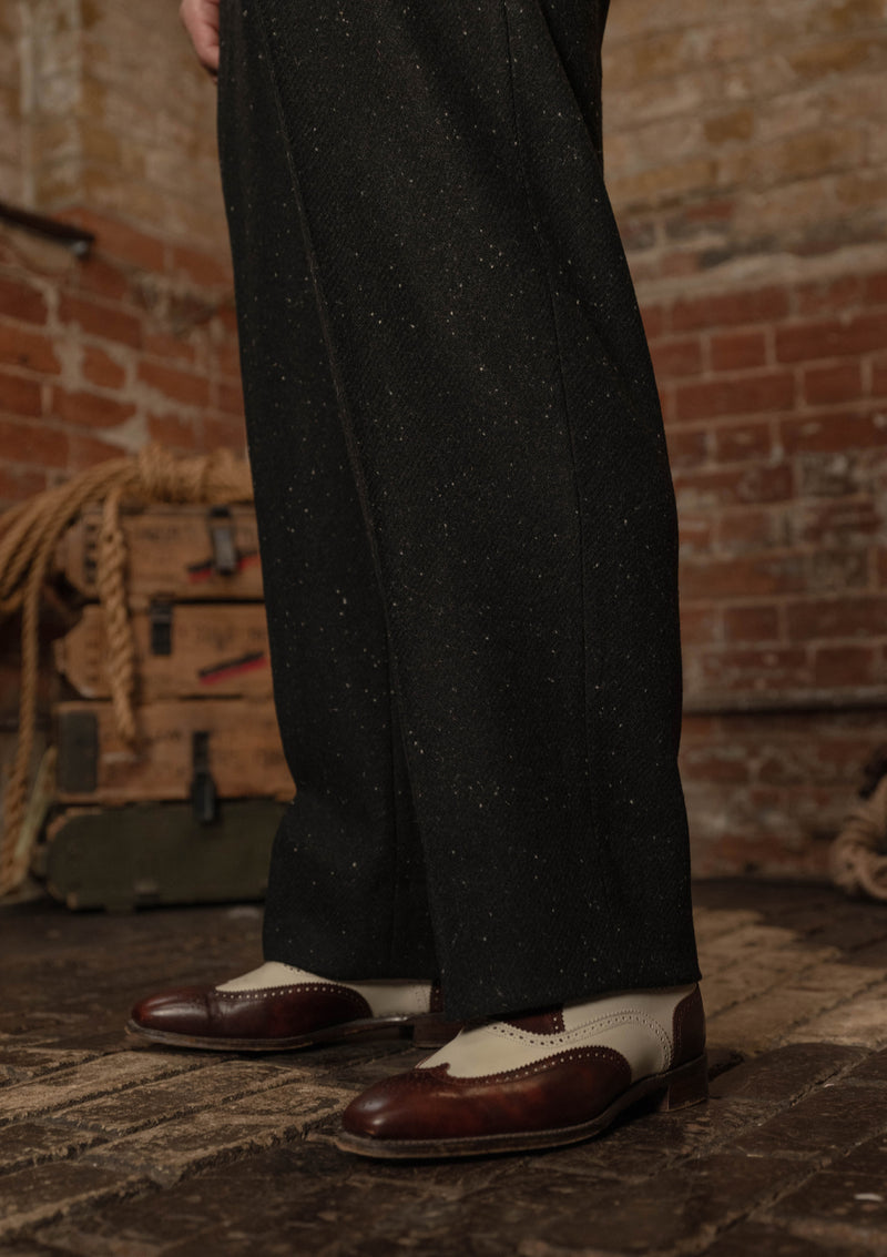 Coleman Harris Tweed Clark Trouser - Black w/ White Fleck