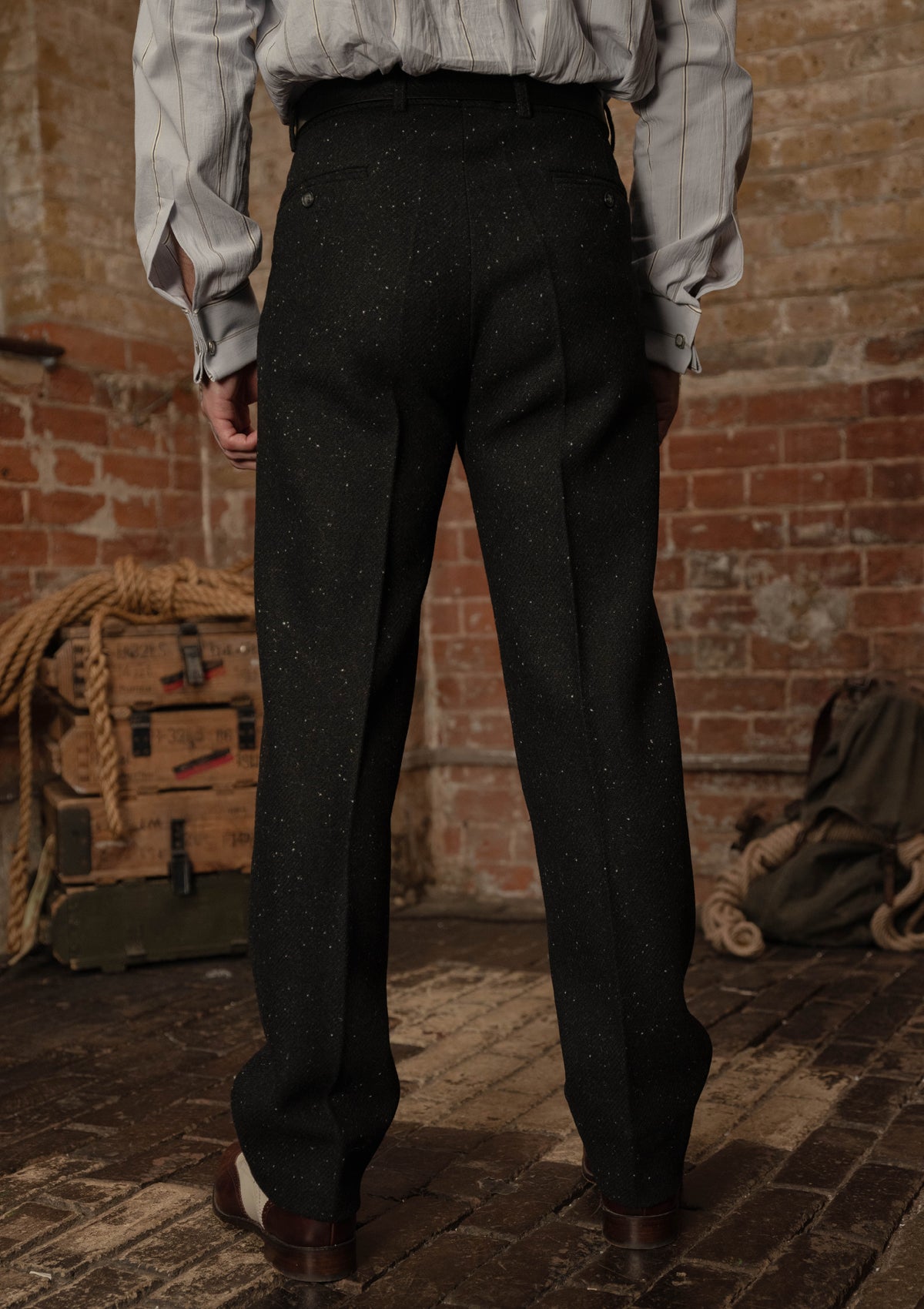Coleman Harris Tweed Classic Trouser - Black w/ White Fleck