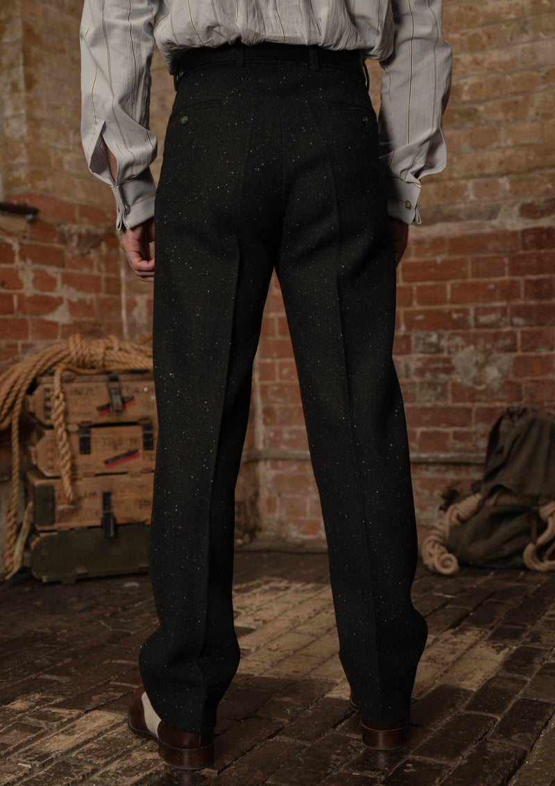 Coleman Harris Tweed Classic Trouser - Black w/ White Fleck