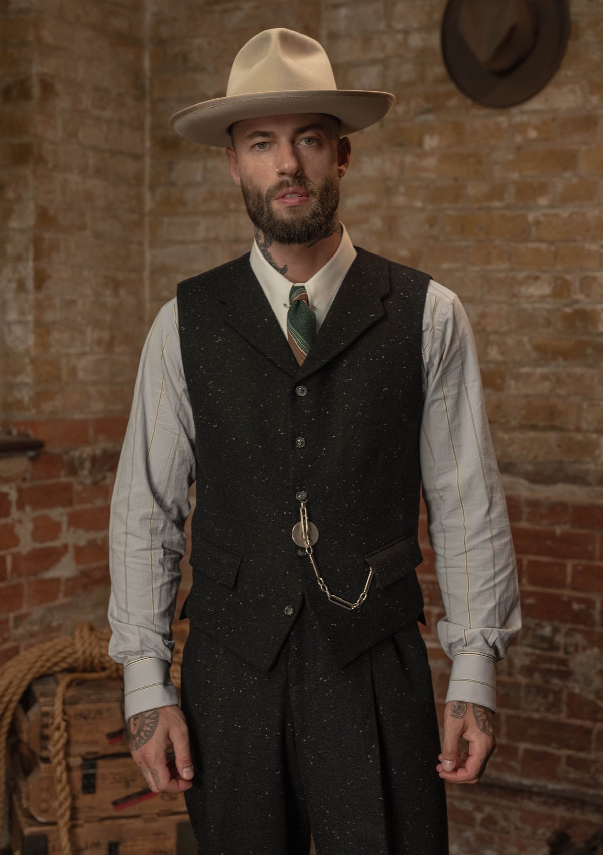 Coleman Harris Tweed Waistcoat - Black w/ White Fleck