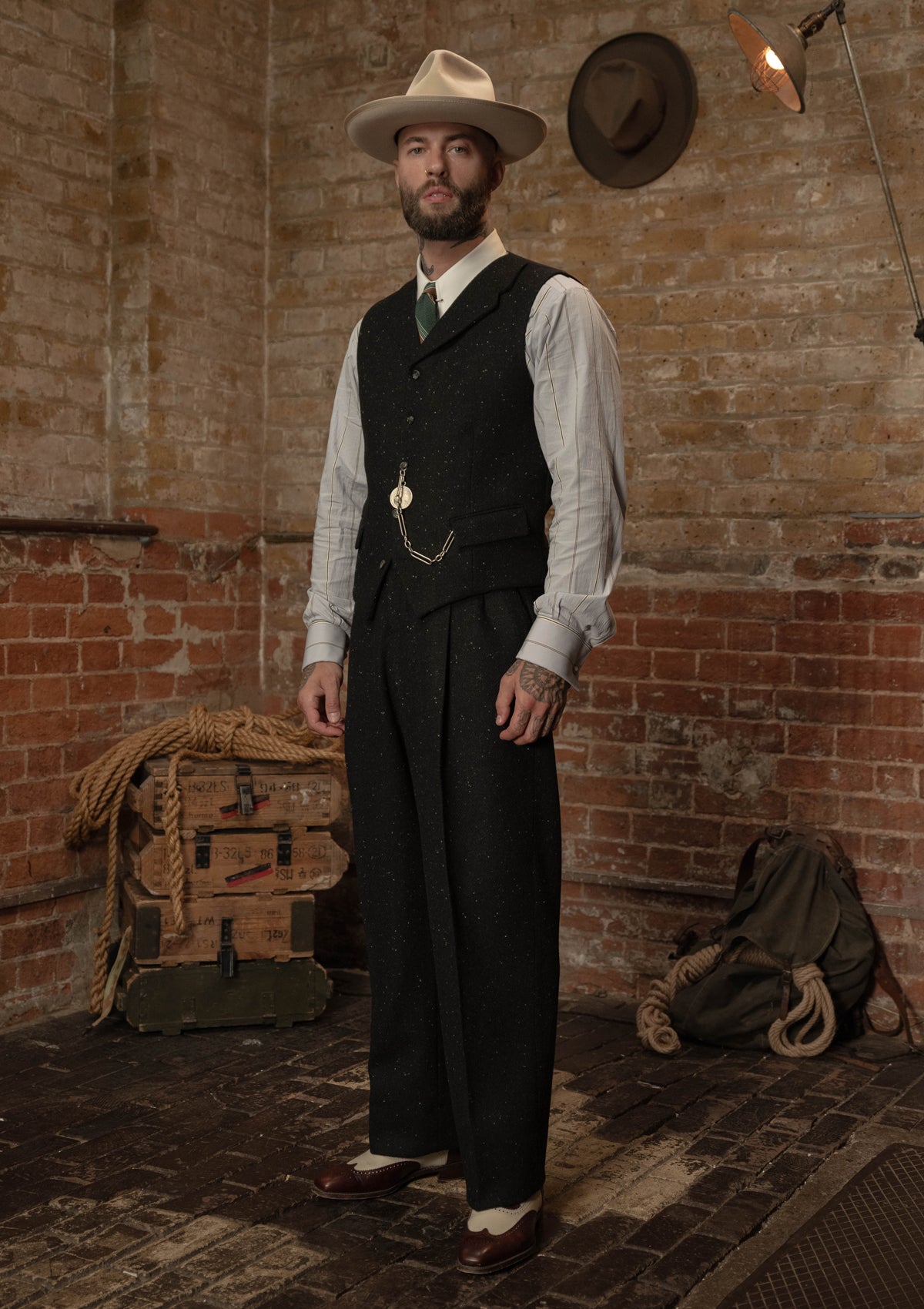 Coleman Harris Tweed Waistcoat - Black w/ White Fleck