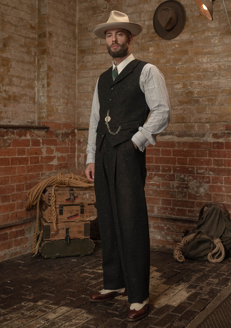 Coleman Harris Tweed Waistcoat - Black w/ White Fleck