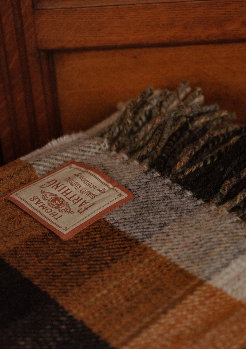 Super-soft Recycled Wool Bothy Throw - Pecan & Navy Plaid