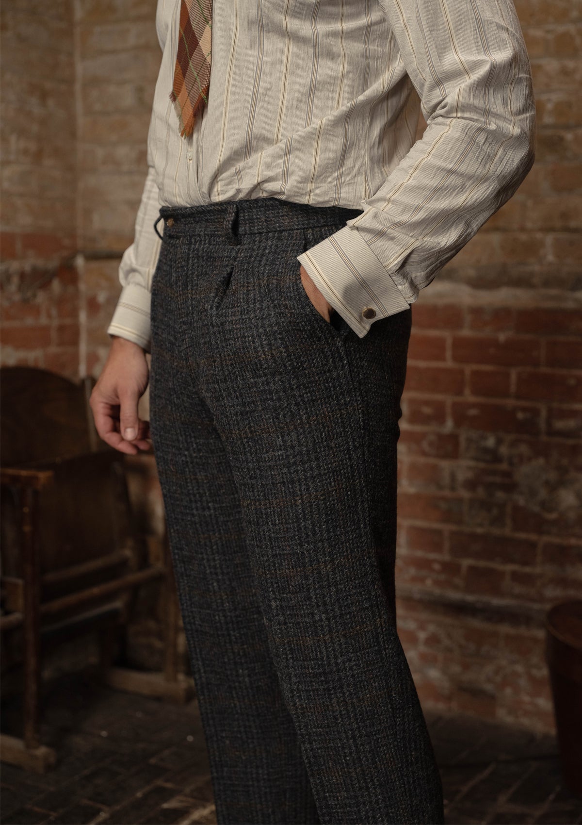 Pantalon Tweed Vintage Homme - Coupe Slim & Droite - Mélange Laine Pied-de-poule