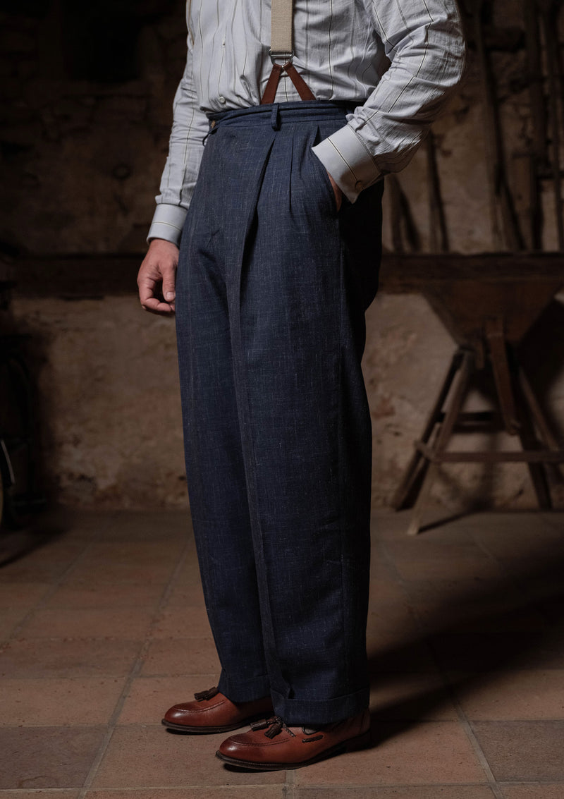 MADE TO ORDER | Coleman Clark Trouser - Navy Fleck Hopsack