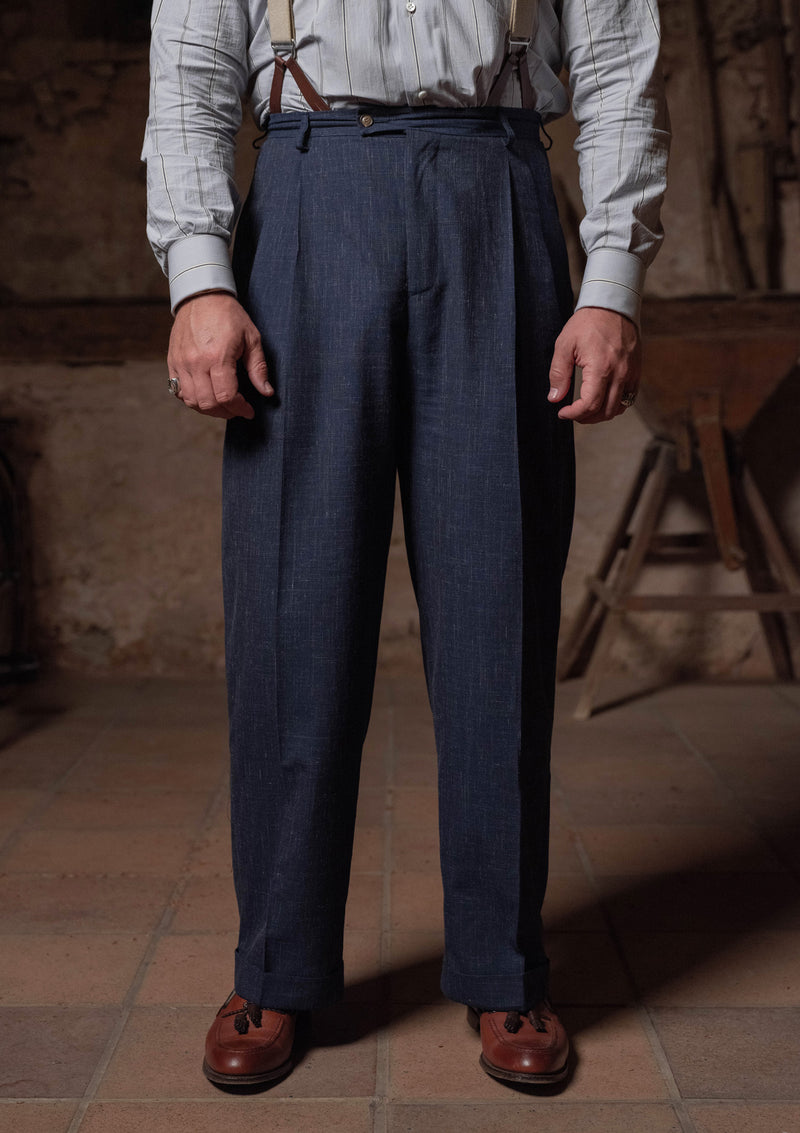 MADE TO ORDER | Coleman Clark Trouser - Navy Fleck Hopsack