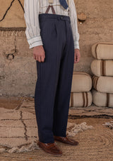 Brockman Classic Trousers  - Navy Diamond Weave Wool