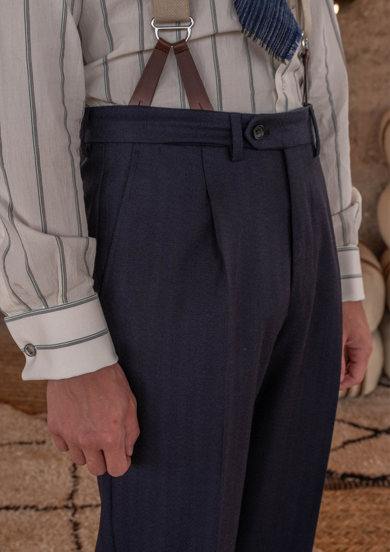 Brockman Classic Trousers  - Navy Diamond Weave Wool