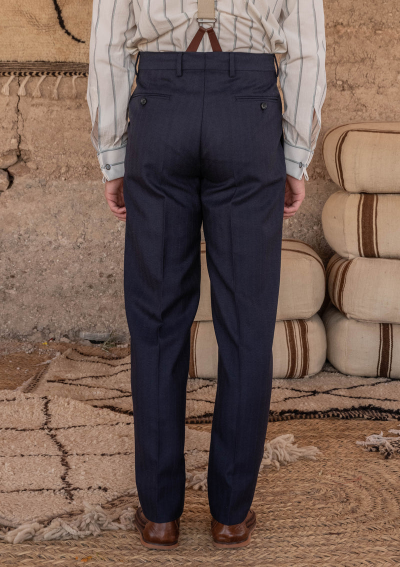 Brockman Classic Trousers  - Navy Diamond Weave Wool