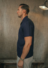 Crochet Short Sleeve Board Shirt - Navy