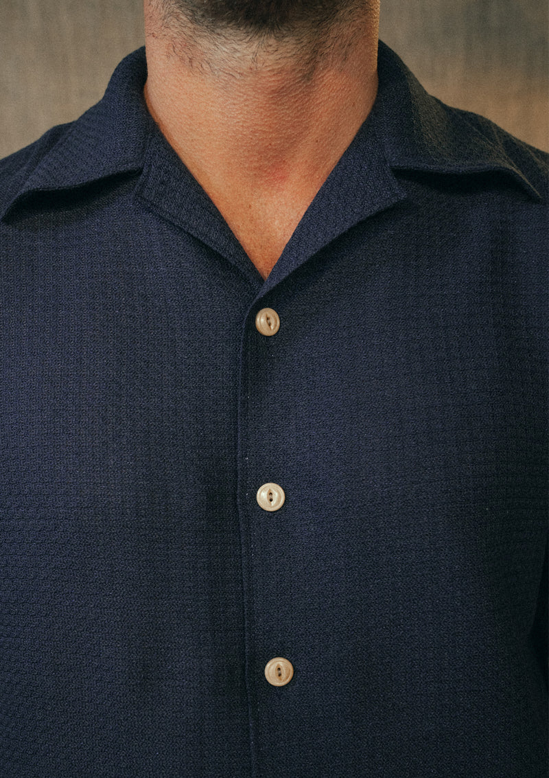 Crochet Short Sleeve Board Shirt - Navy