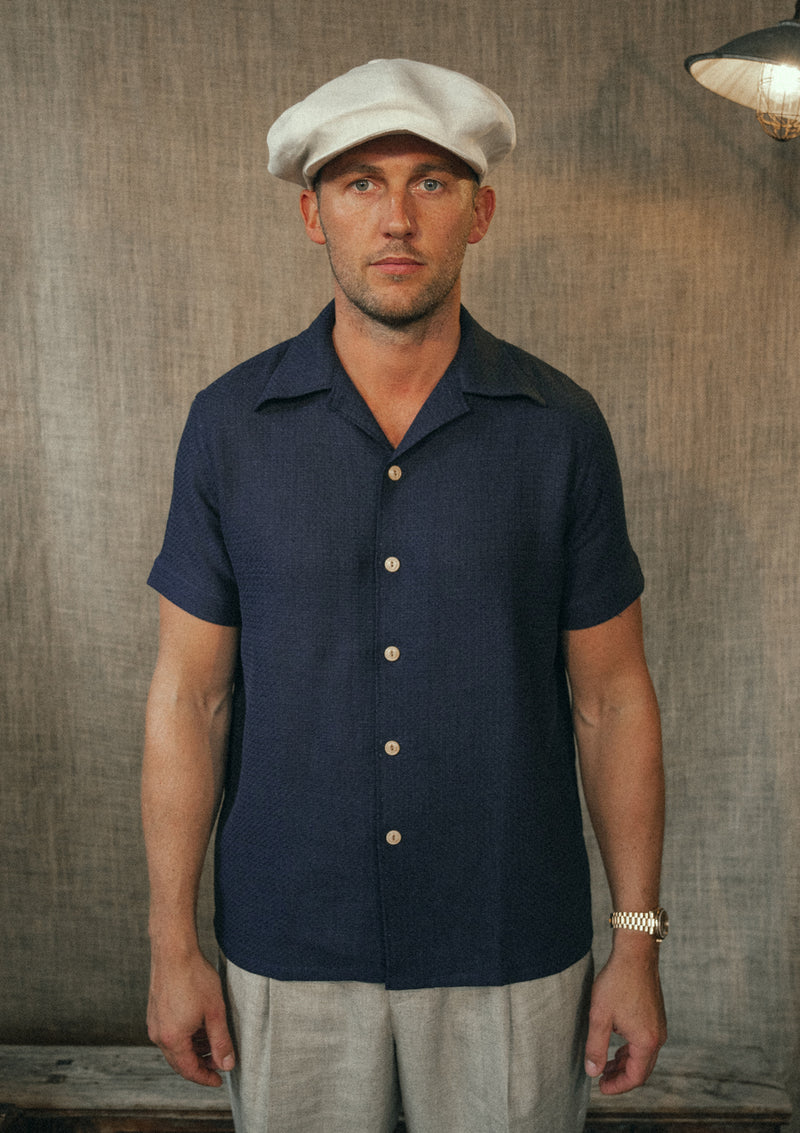 Crochet Short Sleeve Board Shirt - Navy