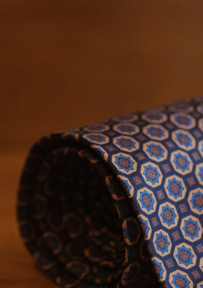 Hand-rolled Madder Tie - Blue Floral