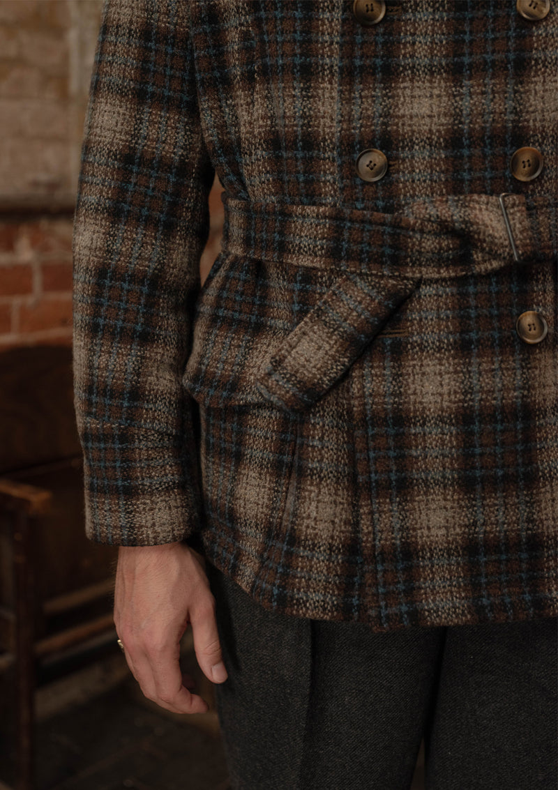 Pure Wool Pea Coat - Tideworn Check