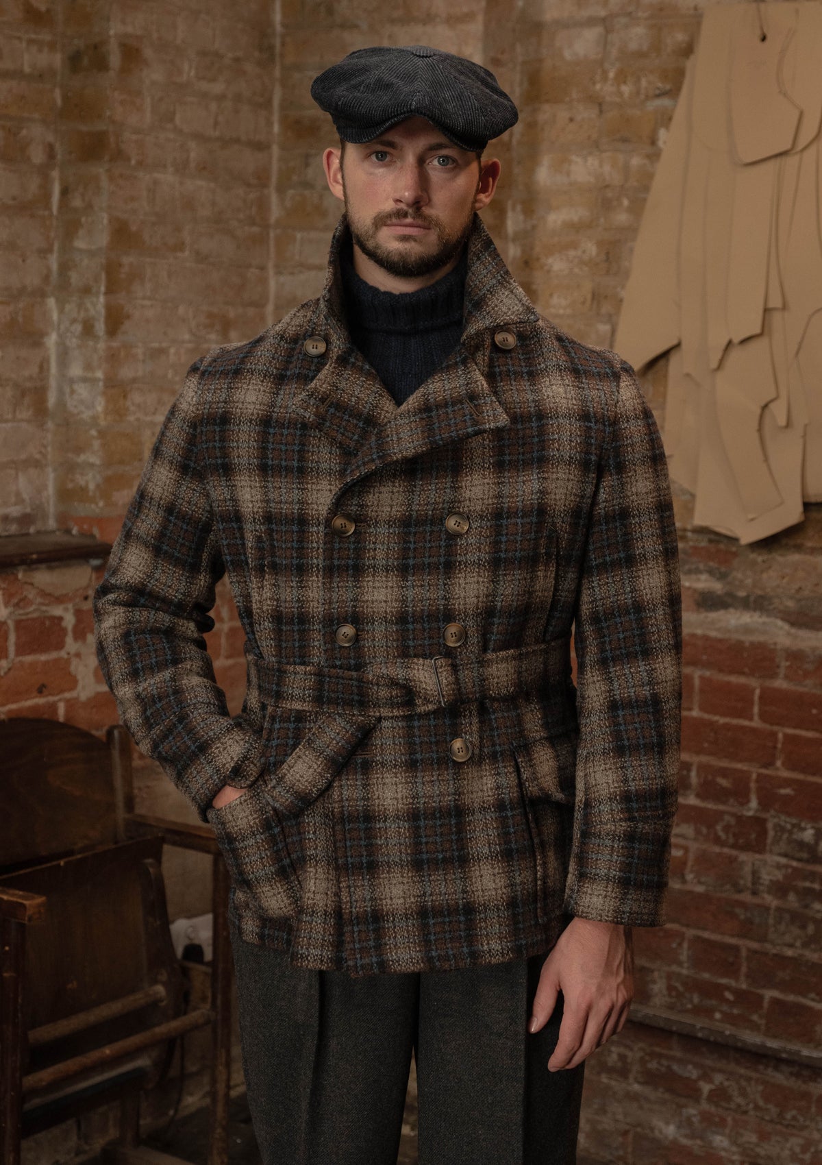 Pure Wool Pea Coat - Tideworn Check – Thomas Farthing London