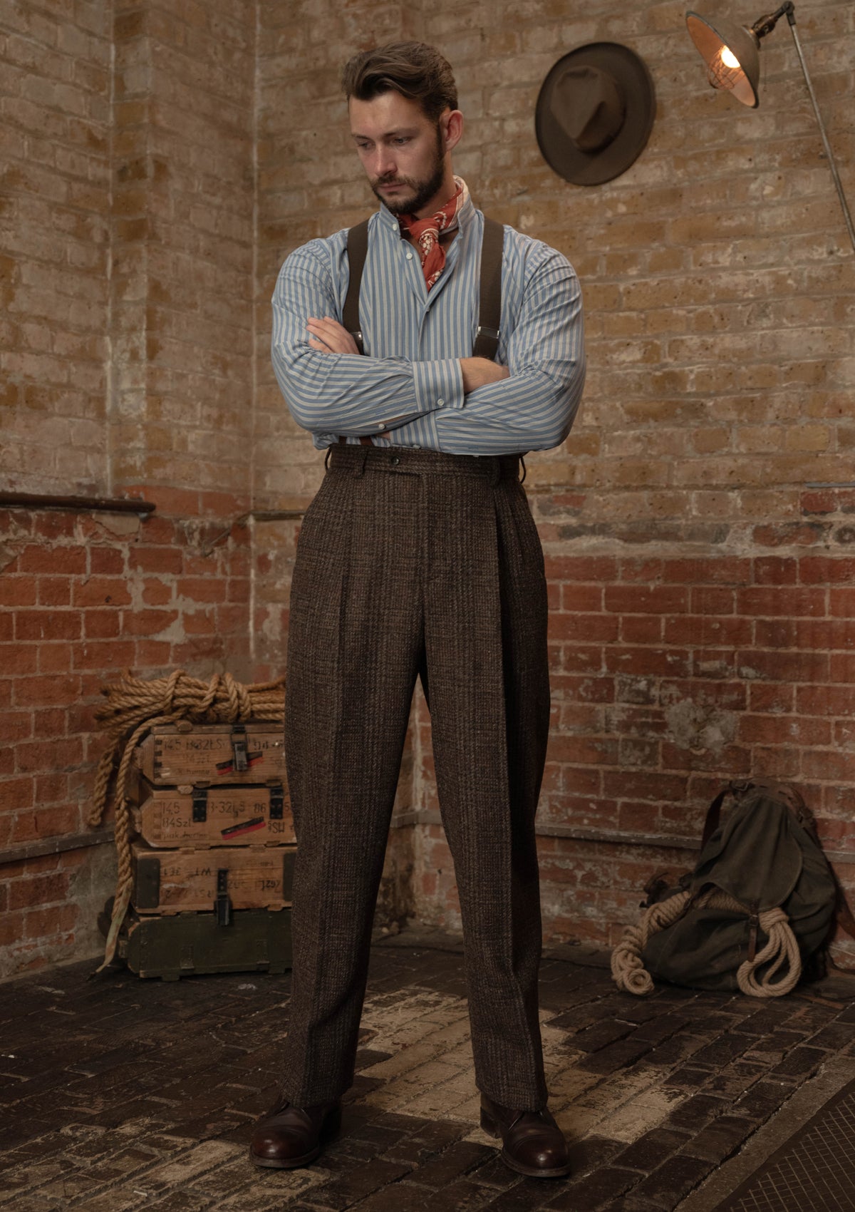 Grandad Collar Cotton Shirt - Blue & White Stripe