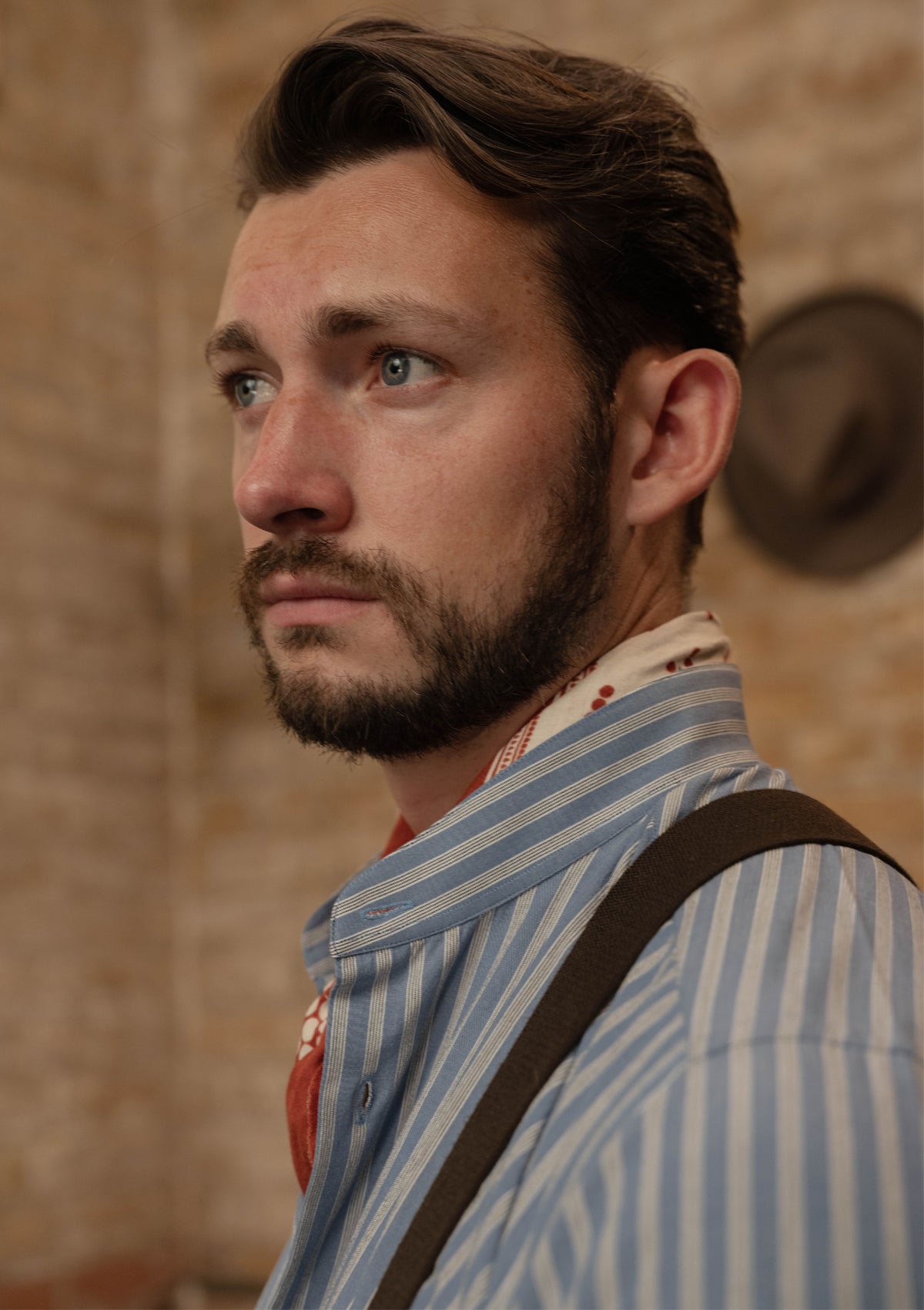 Grandad Collar Cotton Shirt - Blue & White Stripe