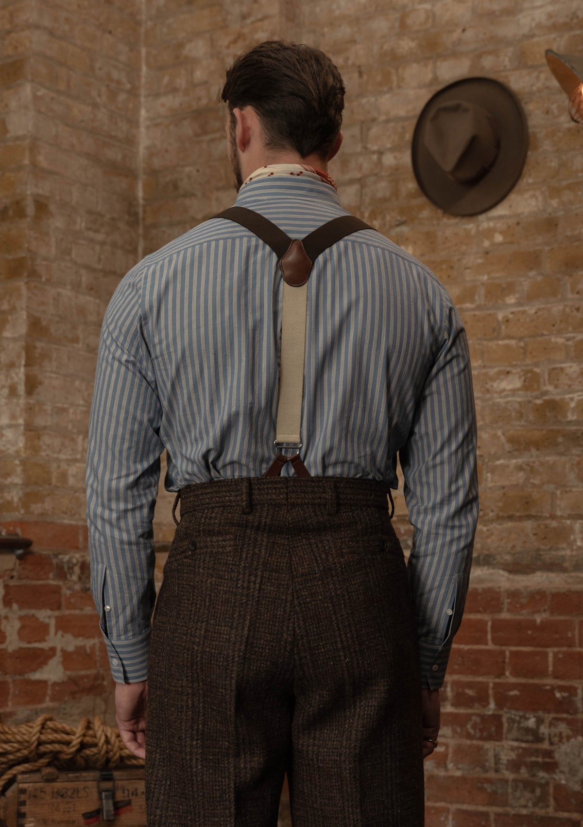 Grandad Collar Cotton Shirt - Blue & White Stripe