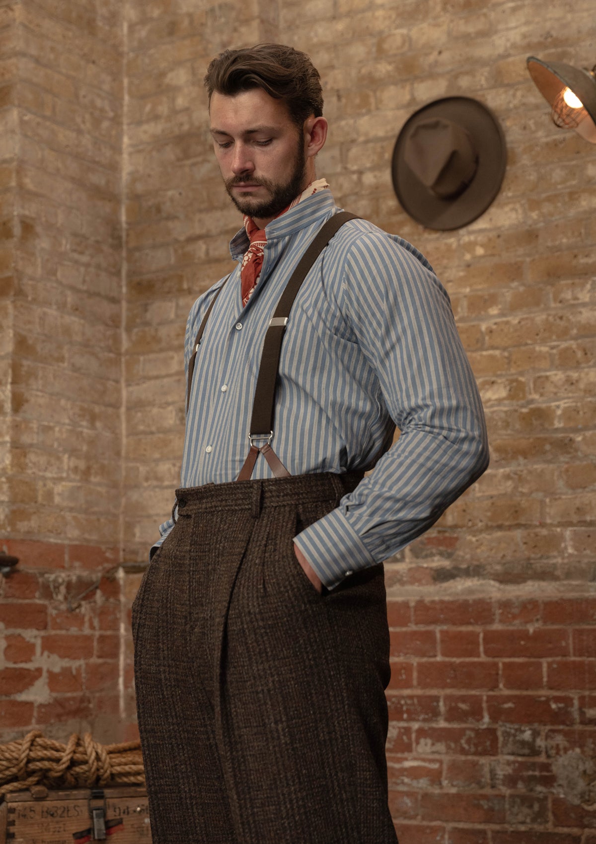 Grandad Collar Cotton Shirt - Blue & White Stripe