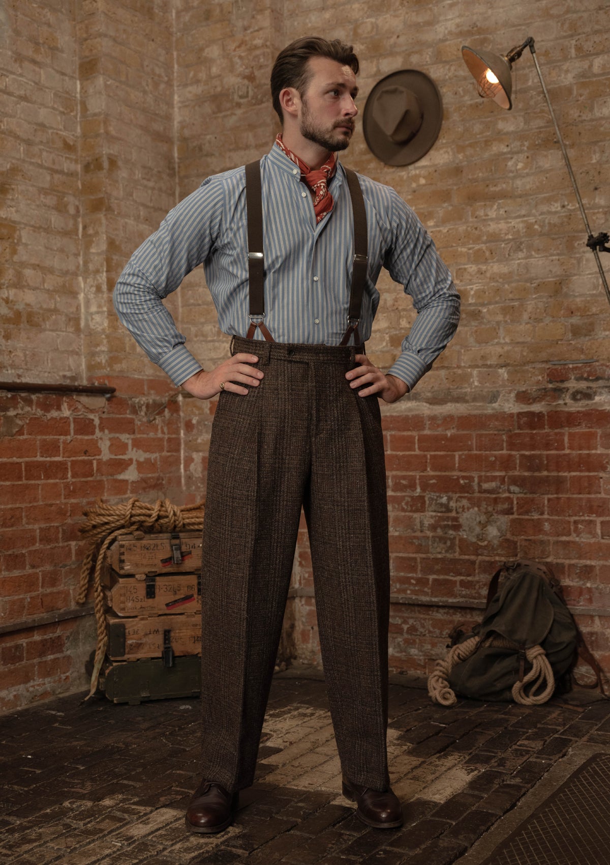 Grandad Collar Cotton Shirt - Blue & White Stripe