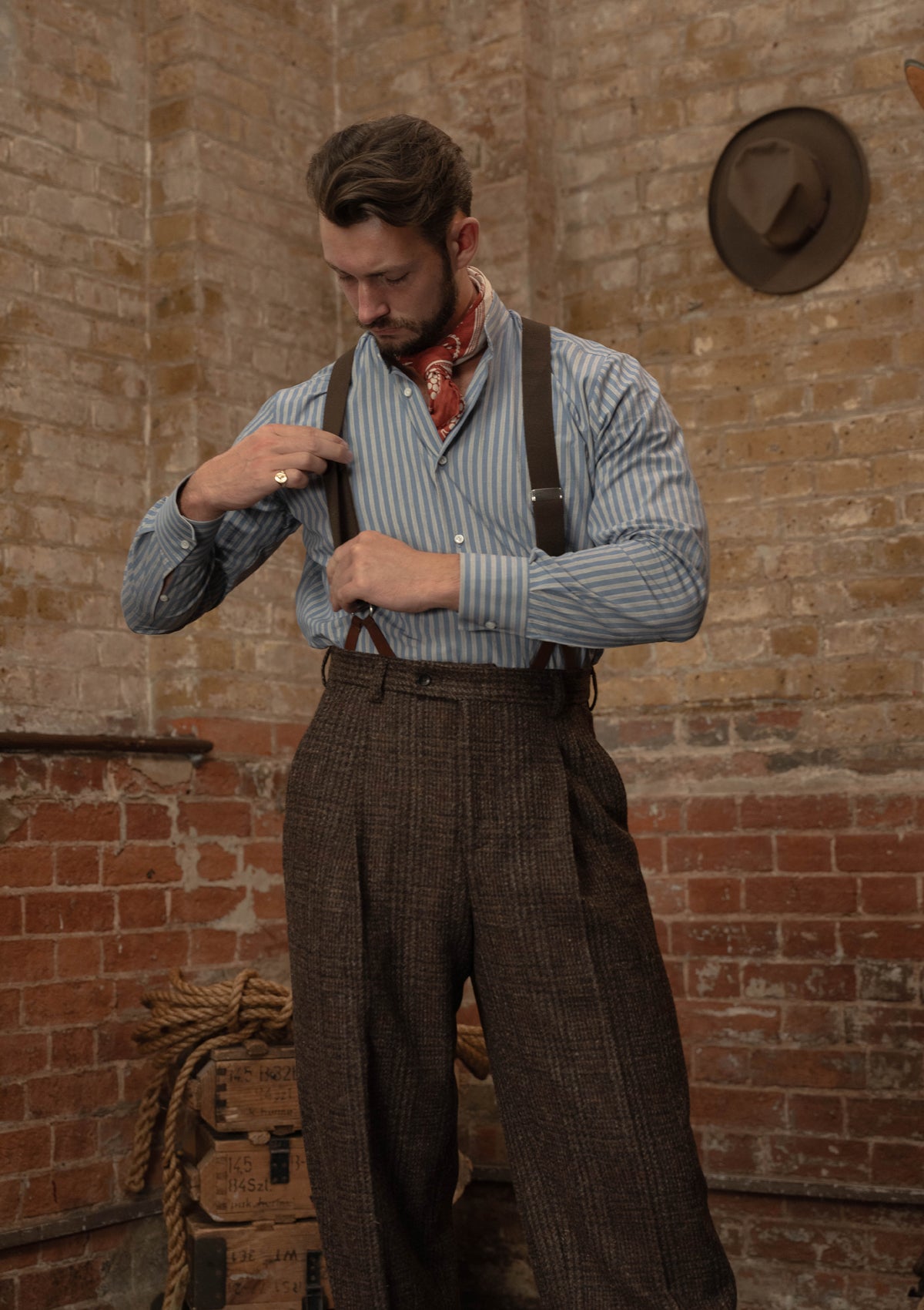 Grandad Collar Cotton Shirt - Blue & White Stripe