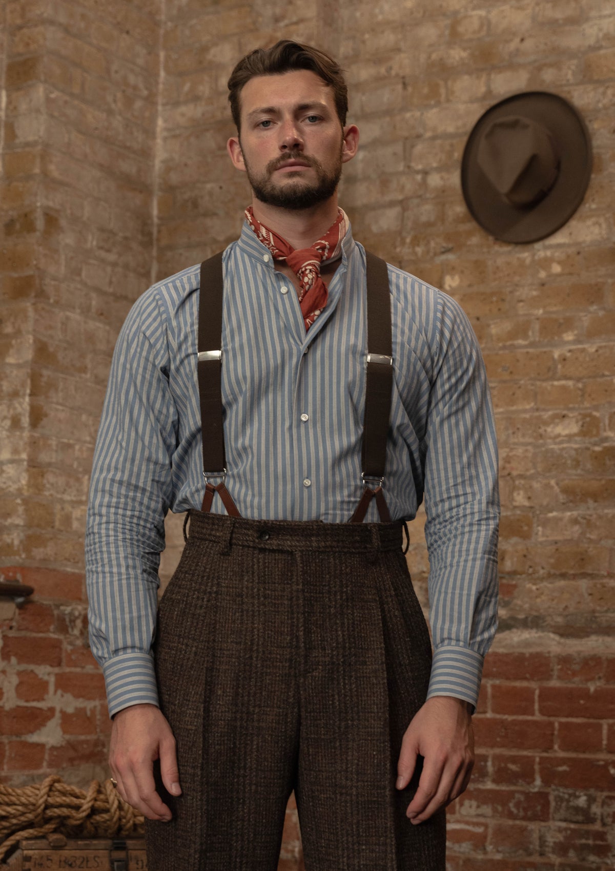 Grandad Collar Cotton Shirt - Blue & White Stripe