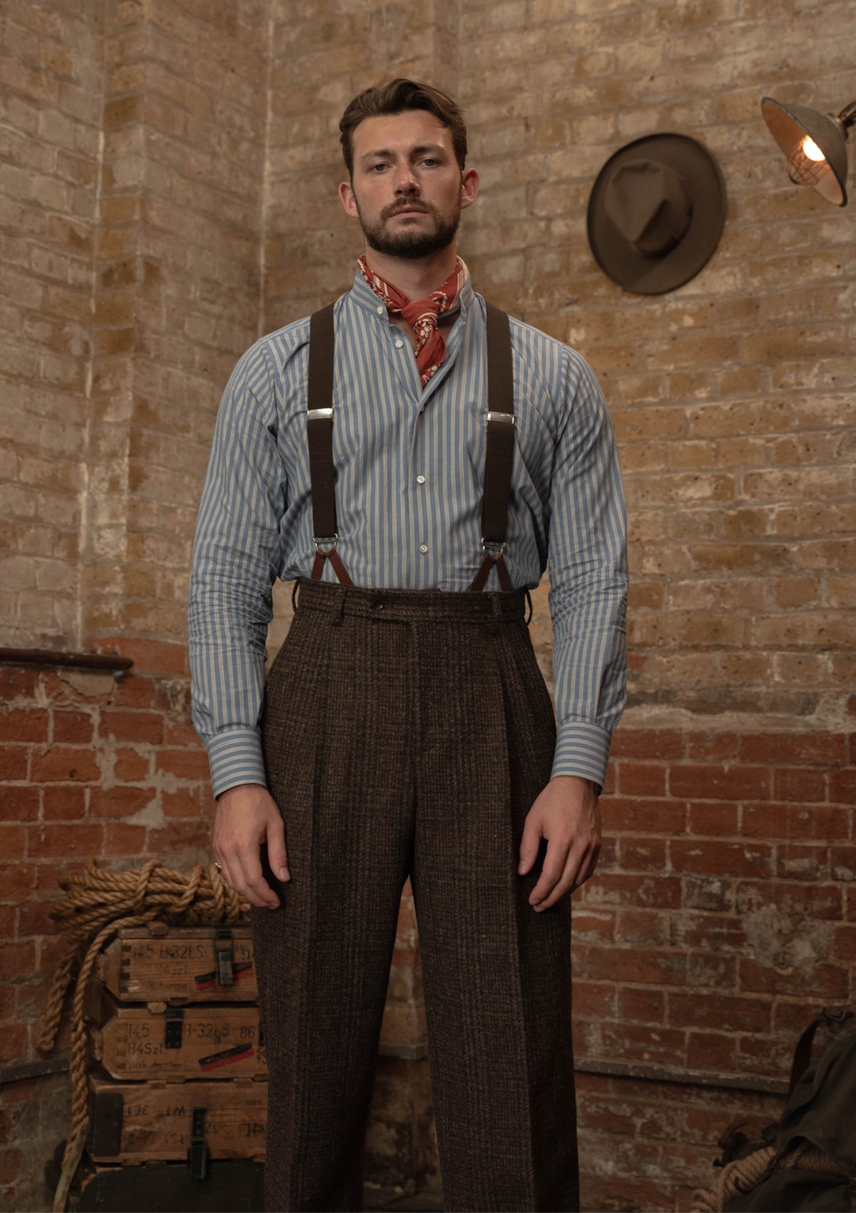 Grandad Collar Cotton Shirt - Blue & White Stripe