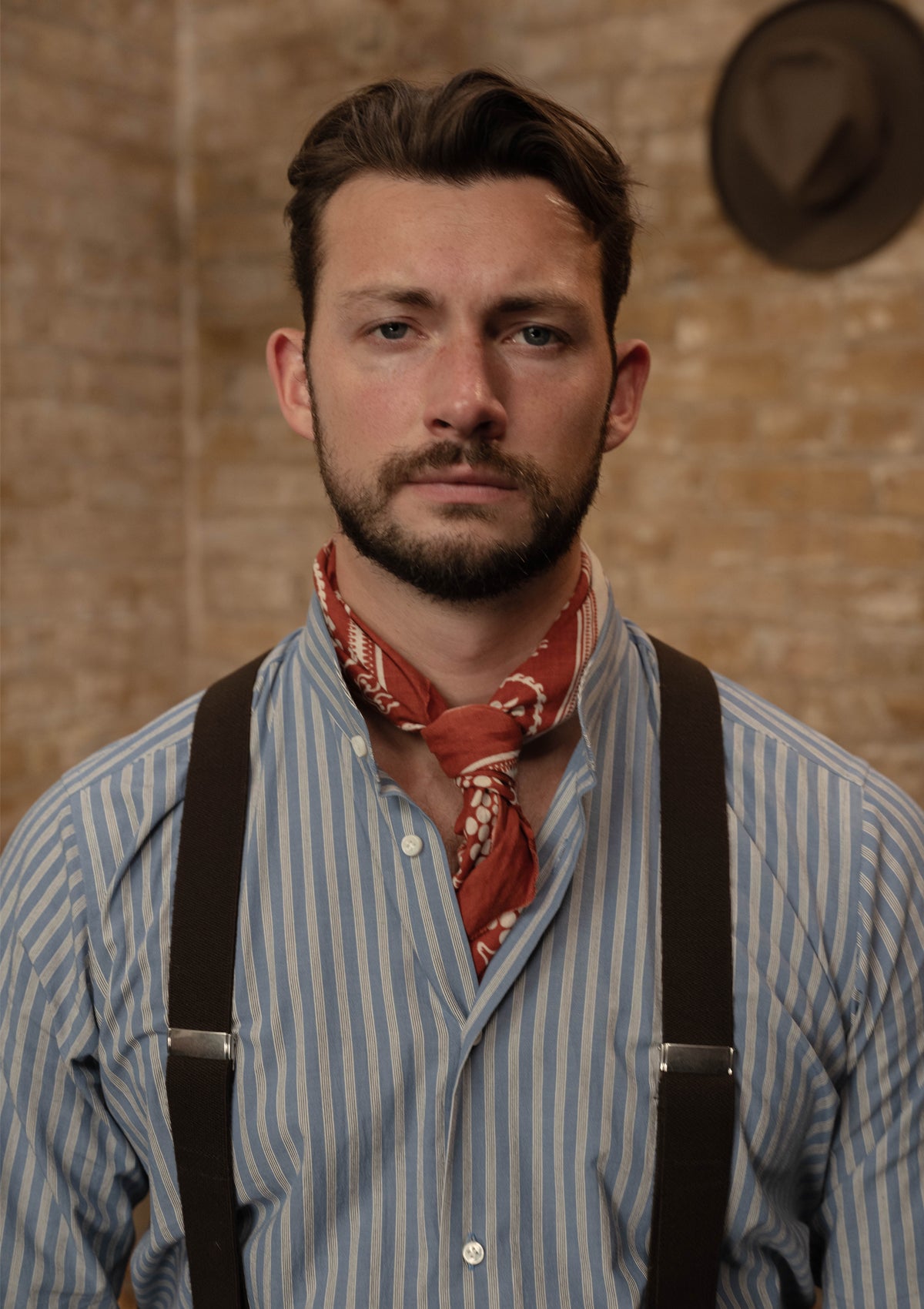 Grandad Collar Cotton Shirt - Blue & White Stripe