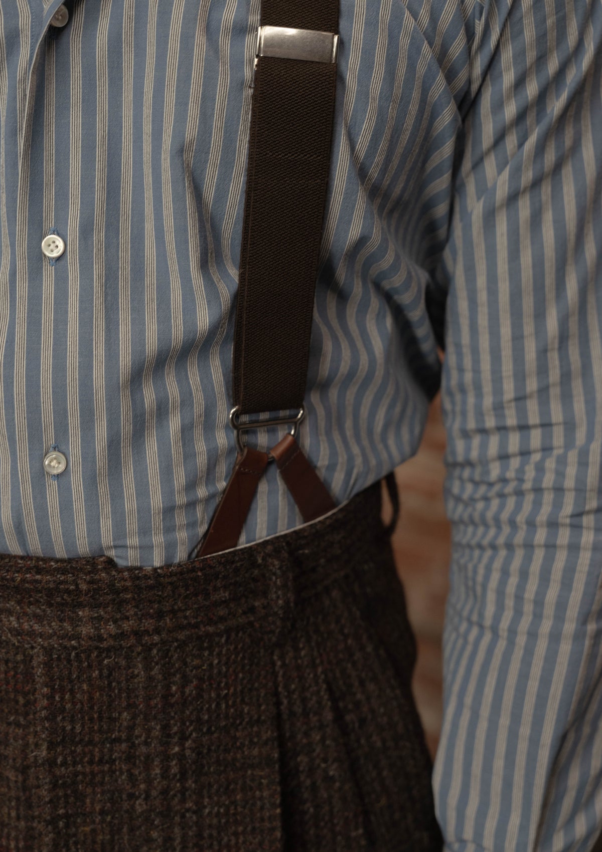 Grandad Collar Cotton Shirt - Blue & White Stripe