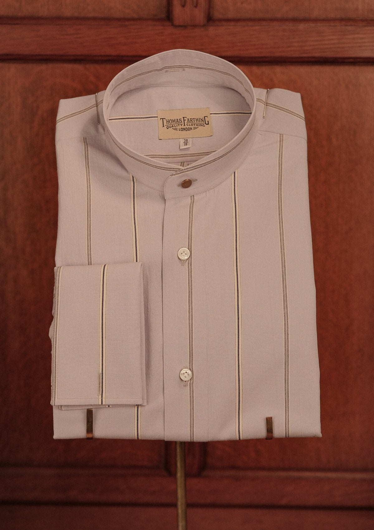 Grandad Collar Cotton Shirt - Blue Stripe – Thomas Farthing London