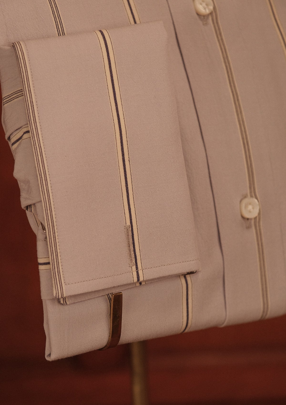 Grandad Collar Cotton Shirt - Blue Stripe