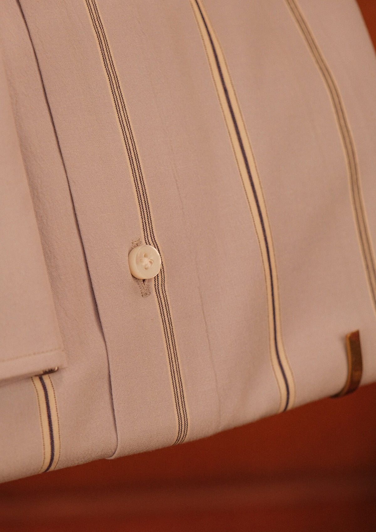 Grandad Collar Cotton Shirt - Blue Stripe