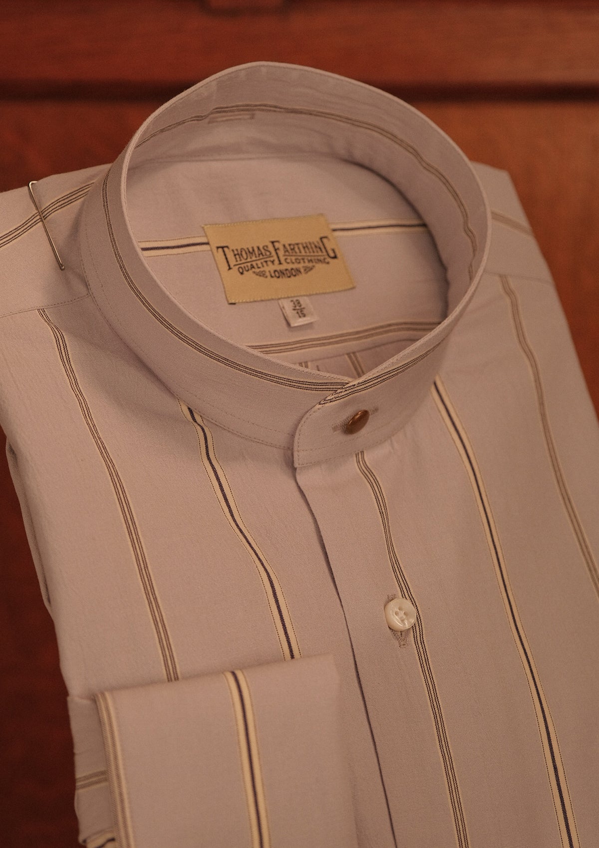 Grandad Collar Cotton Shirt - Blue Stripe