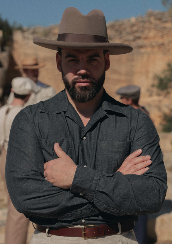 Lightweight Charcoal Denim Western Shirt w/ Mother of Pearl Buttons